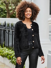 Sosandar Fluffy Strikk Cardigan Med Luxe Gullknapper - Bilde 3 av 5