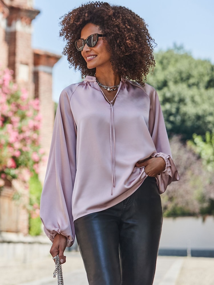 Sosandar Pink Blouson Sleeve Blouse - Image 1 of 5