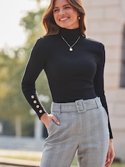 Sosandar Roll Neck Jumper With Gold Button Detail - صورة 1 من 5