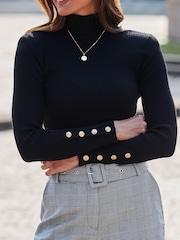 Sosandar Roll Neck Jumper With Gold Button Detail - صورة 4 من 5