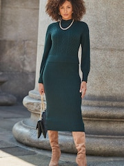 Sosandar Green Two Part Cable Knit Midi Dress - Image 1 of 5