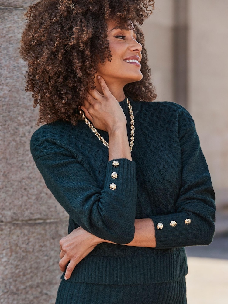 Sosandar Green Two Part Cable Knit Midi Dress - Image 5 of 5