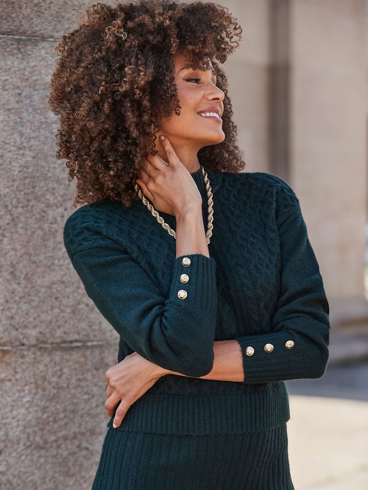 Womens Sosandar Green Two Part Cable Knit Midi Dress US 14