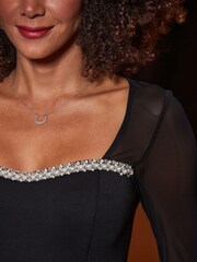 Sosandar Black Mesh Sleeve Embellished Top - Image 5 of 5