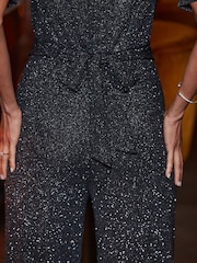 Sosandar Silver Metallic Wrap Wide Leg Jumpsuit - Image 4 of 5