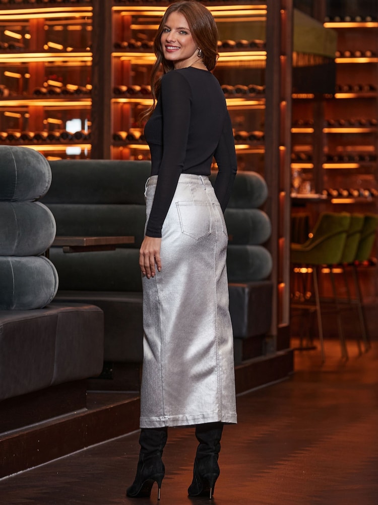 Sosandar Silver Metallic Midaxi Skirt - Image 4 of 4