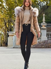 Sosandar Natural Faux Fur Shawl Collar Padded Coat - Image 1 of 5