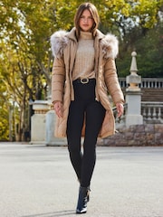 Sosandar Natural Faux Fur Shawl Collar Padded Coat - Image 4 of 5