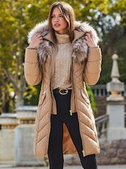 Sosandar Natural Faux Fur Shawl Collar Padded Coat - Image 5 of 5