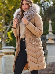 Sosandar Natural Faux Fur Shawl Collar Padded Coat - Image 3 of 5