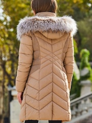 Sosandar Natural Faux Fur Shawl Collar Padded Coat - Image 4 of 5
