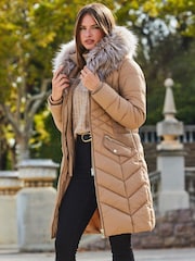 Sosandar Natural Faux Fur Shawl Collar Padded Coat - Image 1 of 5