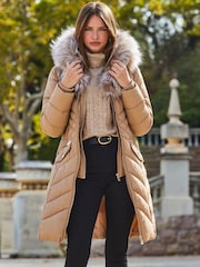 Sosandar Natural Faux Fur Shawl Collar Padded Coat - Image 3 of 5