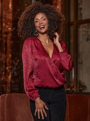 Sosandar Red Satin Wrap Top - Image 2 of 5