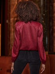 Sosandar Red Satin Wrap Top - Image 5 of 5