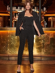 Sosandar Black Petite Luxury Sparkling Diamante Stud Blazer - Image 3 of 5