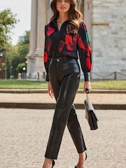 Sosandar Black Floral Print Satin Shirt - Image 2 of 5