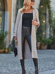 Sosandar Cable Knit Button Cuff Longline Cardigan - Imagem 1 de 1