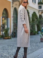 Sosandar Natural Cable Knit Button Cuff Longline Cardigan - Image 3 of 5