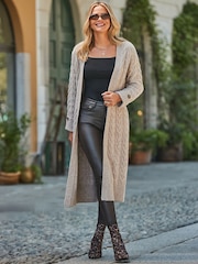 Sosandar Natural Cable Knit Button Cuff Longline Cardigan - Image 5 of 5