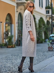 Sosandar Natural Cable Knit Button Cuff Longline Cardigan - Image 2 of 5