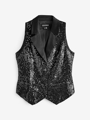 Sosandar Black Sequin & Satin Waistcoat Jacket - Image 6 of 6