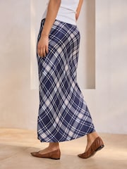 Blue Check Print Satin Midi Skirt - Image 3 of 5