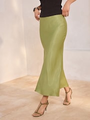 Green Satin Midi Skirt - Image 2 of 4