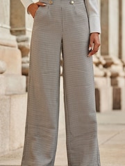 Sosandar Brown Checked Button Detail Wide Leg Trousers - Image 3 of 5