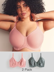 Pink/Khaki F-K Cup Under Arm Smoothing Non Pad Wired Minimising Ultimate Comfort Bras 2 Pack - Image 1 of 10