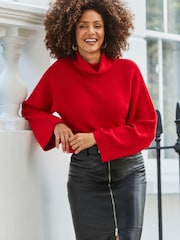 Sosandar Red Wide Sleeve Rib Knit Jumper - Image 1 of 5