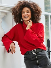 Sosandar Red Wide Sleeve Rib Knit Jumper - Image 4 of 5