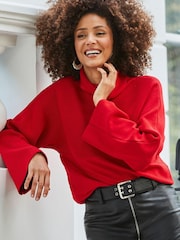 Sosandar Red Wide Sleeve Rib Knit Jumper - Image 3 of 5