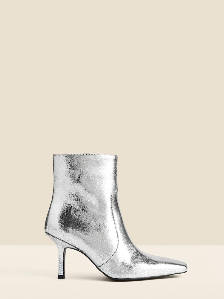 Sosandar Silver Leather Square Toe Ankle Boots - Image 1 of 6