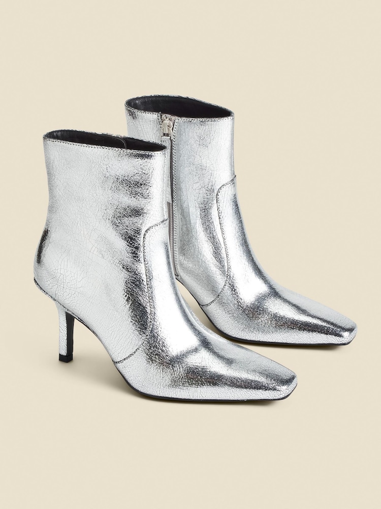 Sosandar Silver Leather Square Toe Ankle Boots - Image 2 of 6