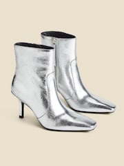 Sosandar Silver Leather Square Toe Ankle Boots - Image 3 of 6