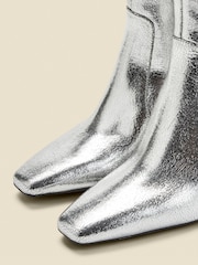 Sosandar Silver Leather Square Toe Ankle Boots - Image 5 of 6
