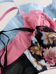 Blue/Pink/Floral 3 Pack DD+ Non Pad Wired Full Cup Microfibre Lace Bra - Image 12 of 13