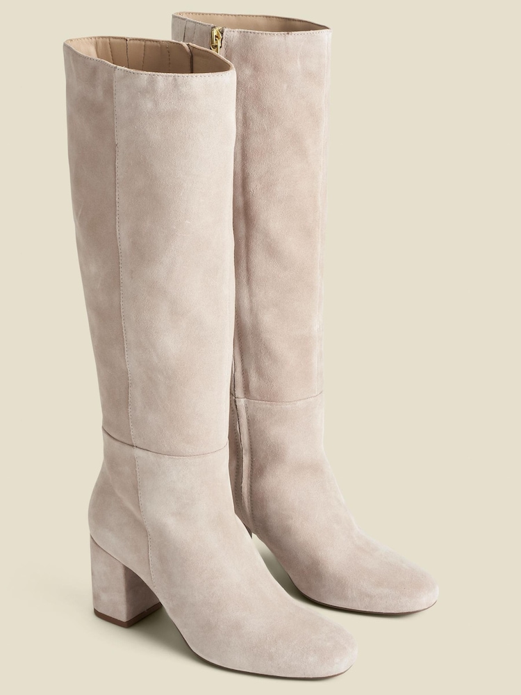 Sosandar Natural Suede Block Heel Knee High Boots - Image 1 of 4