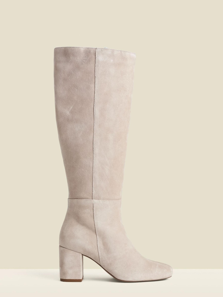 Sosandar Natural Suede Block Heel Knee High Boots - Image 2 of 4