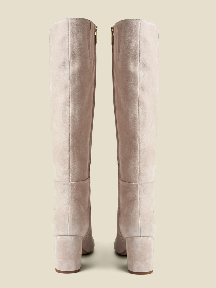 Sosandar Natural Suede Block Heel Knee High Boots - Image 4 of 4