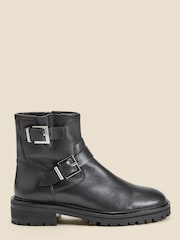 Sosandar Black Leather Buckle Detail Biker Boots - Image 1 of 4