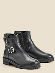 Sosandar Black Leather Buckle Detail Biker Boots - Image 2 of 4