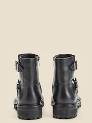 Sosandar Black Leather Buckle Detail Biker Boots - Image 3 of 4