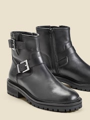Sosandar Black Leather Buckle Detail Biker Boots - Image 4 of 4