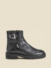 Sosandar Black Leather Buckle Detail Biker Boots - Image 2 of 4