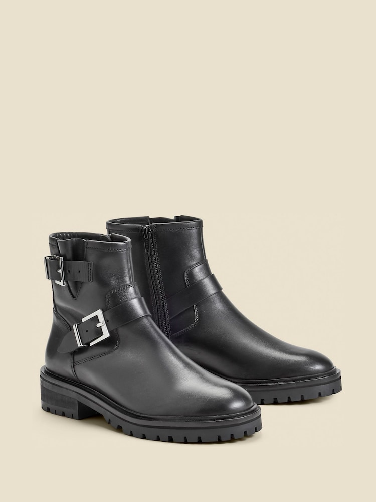 Sosandar Black Leather Buckle Detail Biker Boots - Image 4 of 4 Sosandar Black Leather Buckle Detail Biker Boots - Image 4 of 4