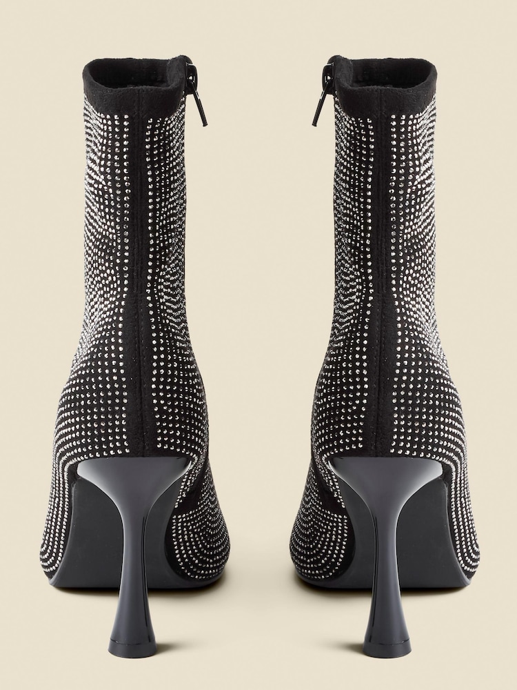 Sosandar Black Sparkle Flared Heel Sock Boots - Image 3 of 4