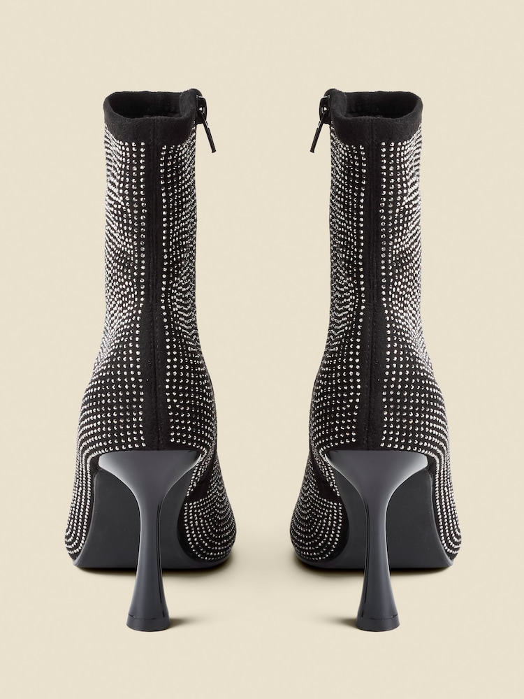 Sosandar Black Sparkle Flared Heel Sock Boots - Image 1 of 4 Sosandar Black Sparkle Flared Heel Sock Boots - Image 1 of 4