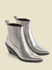 Sosandar Silver Leather Western Stack Heel Boots - Image 2 of 5